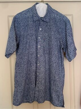 Japanese BODHI Men’s Blue Crosshatch Grid Print Button Down Shirt Large Vintage